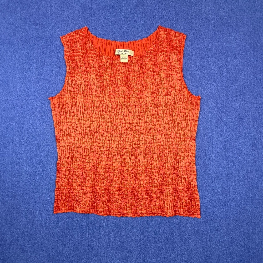 Pleat Pleat by Rafael Red Crinkle Pleated Sleeveless Tank Top Shell Large L